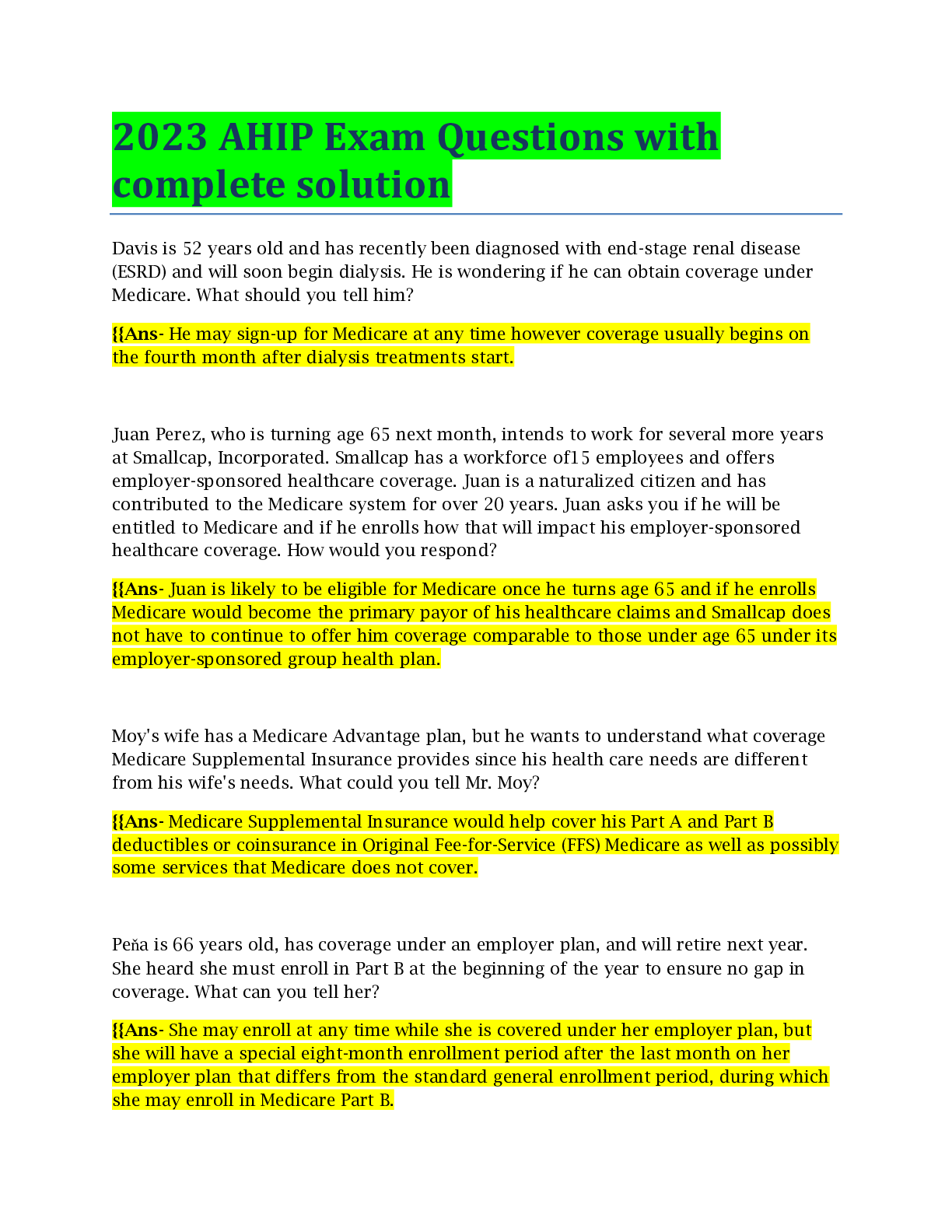Preview image for 2023 AHIP Exam Questions with complete solution
